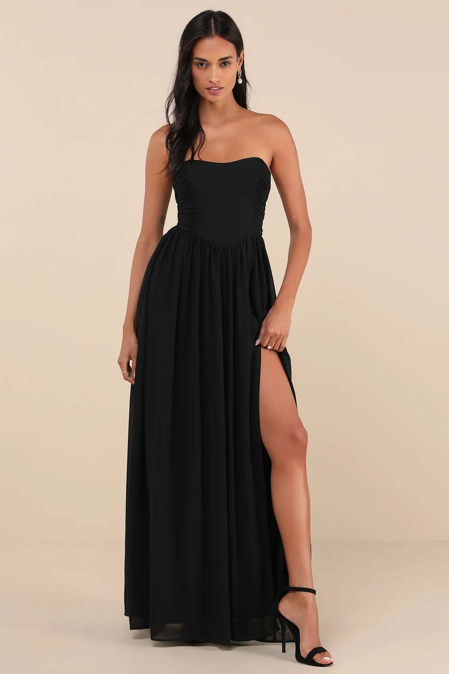 NWOT Lulu's Luxe Favorite Black Strapless Ruched Maxi Dress Women's Size XL